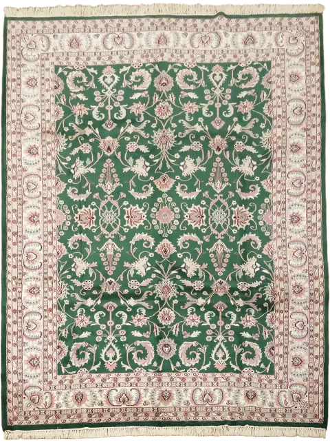 Agra Oriental Wool Green Area Rug 9x12