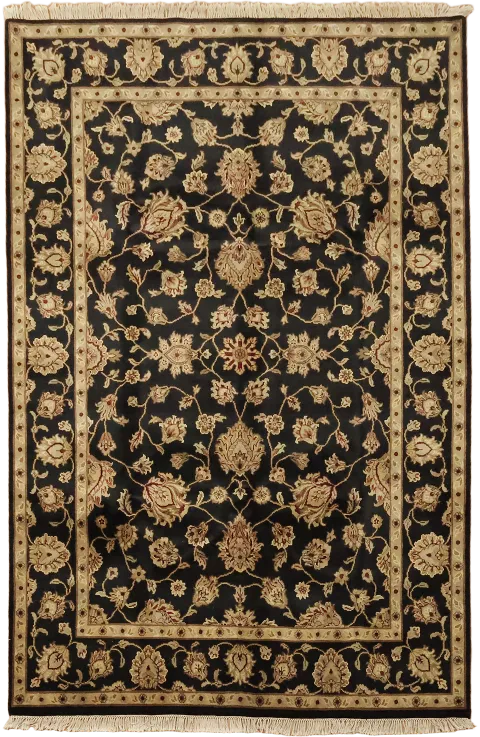Black Floral Wool Agra Oriental Area Rug 6x9