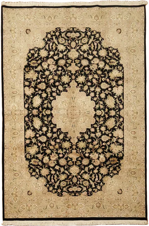 Black Floral Wool Tabriz Chinese Area Rug 6x9