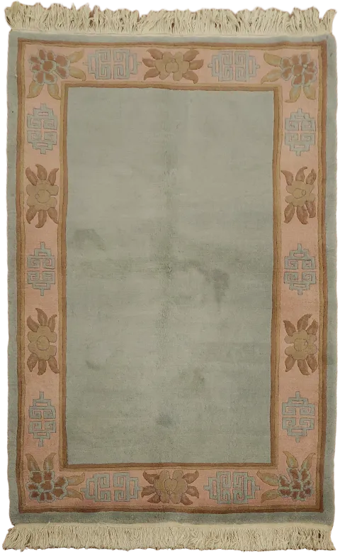 Green Nepalese Oriental Wool Rug 4x7