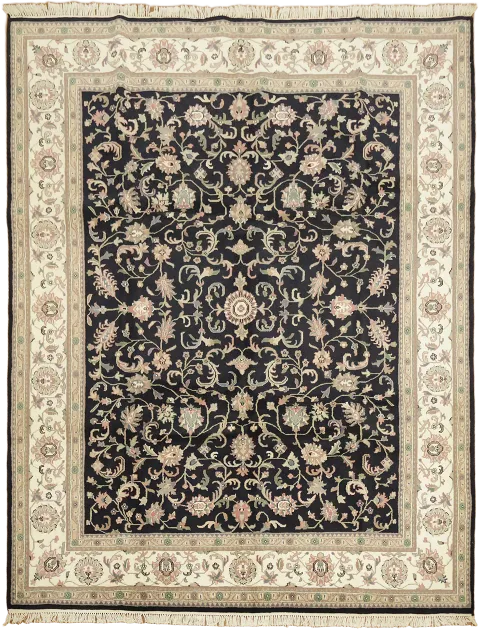 Black Floral Wool Agra Oriental Area Rug 9x12