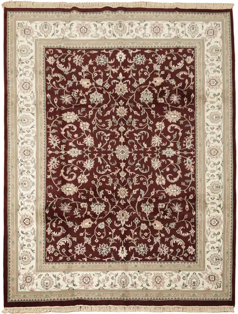 Burgundy Floral Wool Agra Oriental Area Rug 9x12