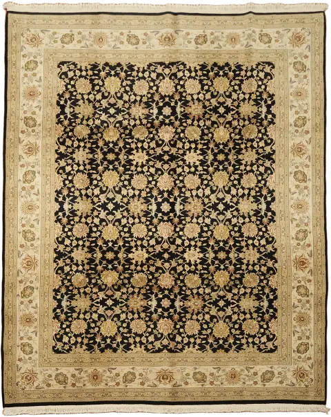 Top Quality Black Tabriz Oriental Wool Area Rug 8x10