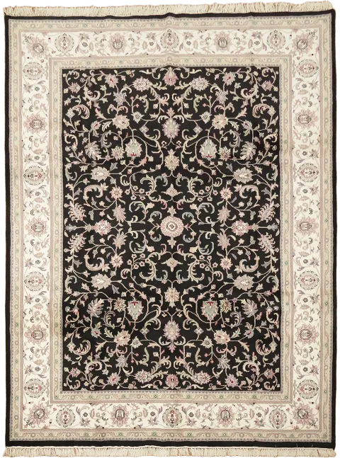 Black Floral Wool Kashan Oriental Area Rug 9x12