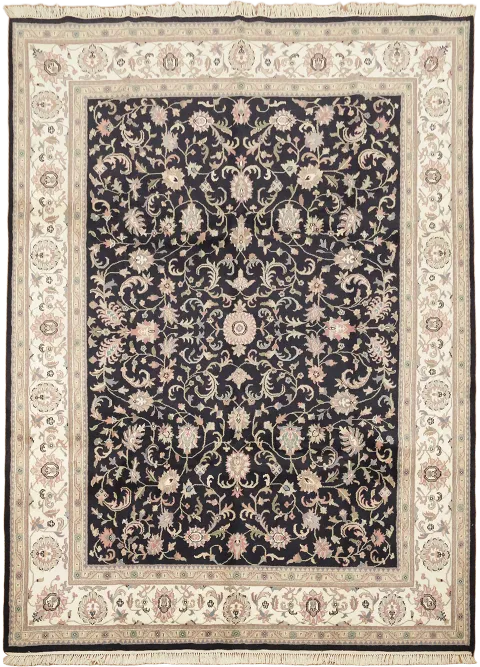 Black Floral Agra Oriental Area Wool Rug 9x12
