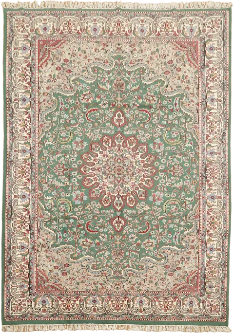 Floral Green Wool Kashan Oriental Area Rug 9x12