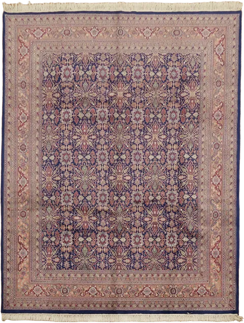 Blue All Over Floral Wool Tabriz Oriental Area Rug 9x12