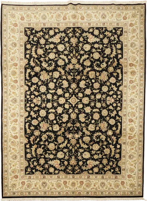 Black Floral Wool Tabriz Oriental Area Rug 9x12