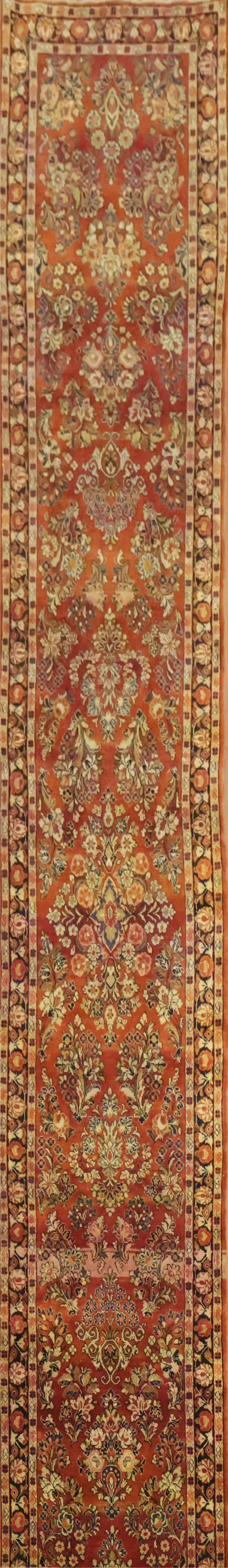 Old Vintage Tribal Wool Sarouk Persian Runner Rug 3x17