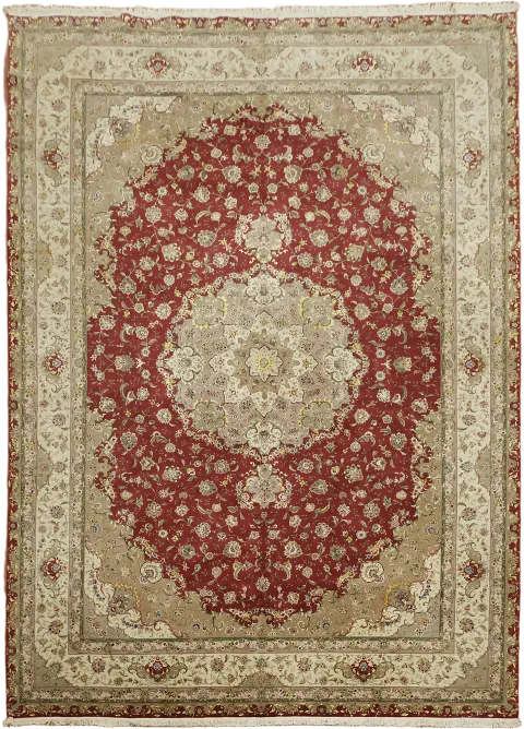 Extra Fine Floral Wool & Silk Tabriz Persian Area Rug 10x14