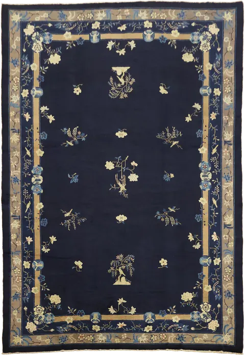 Wool Old Art Deco Oriental Large Rug 11x16