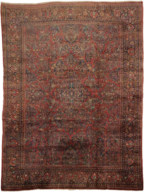 Antique All Over Floral Wool Sarouk Persian Large Rug 12x16