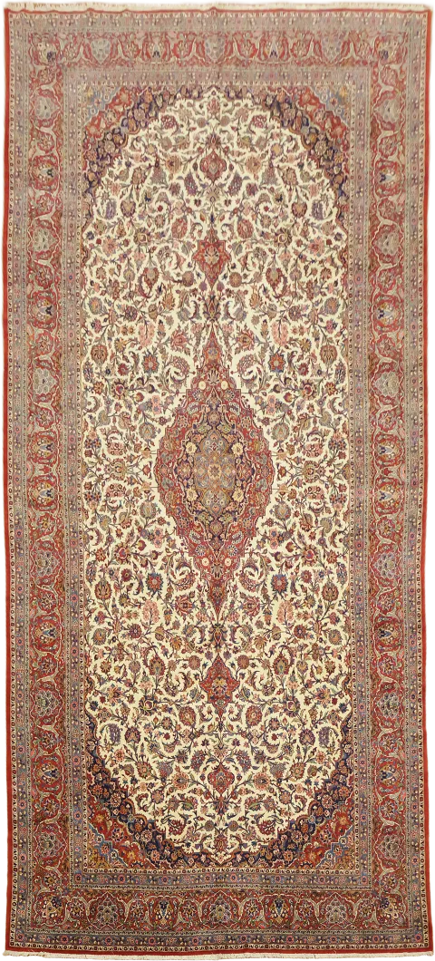 Vintage Floral Wool Kashan Persian Large Rug 9x20
