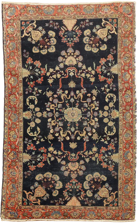 Blue Pre1900 Antique Vegetable Dye Wool Sarouk Persian Foyer Rug 4x7