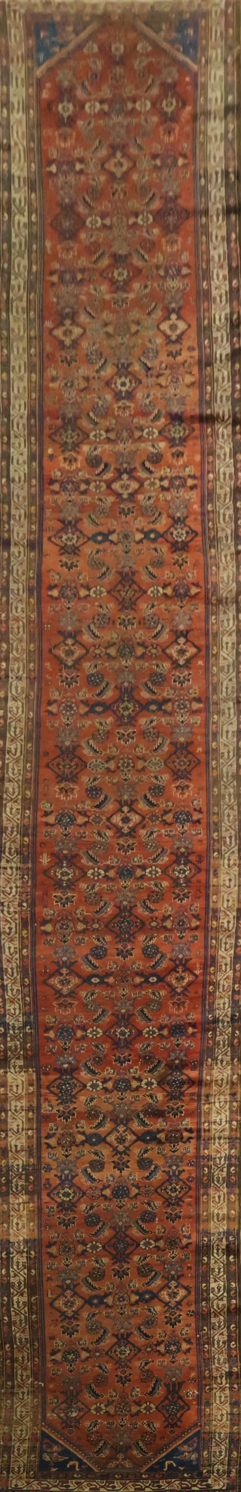 Antique Pre 1900 Wool BIdjar Persian Runner Rug 3x21