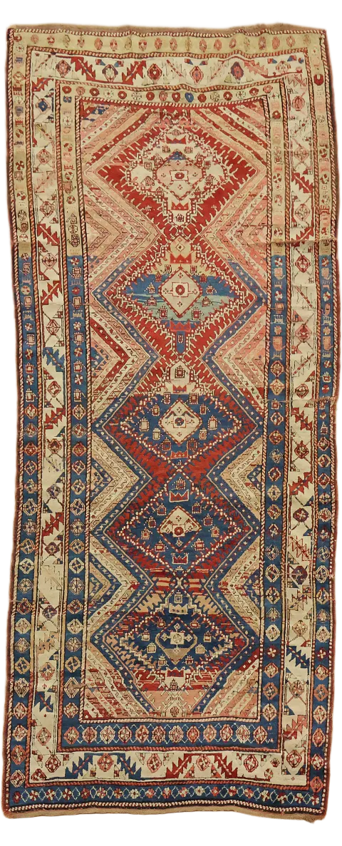 Pre-1900 Antique Kazak Oriental Runner Wool Rug 4x9