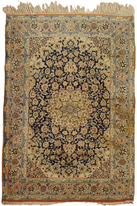 Antique Blue Floral Isfahan Persian Rug 4x5