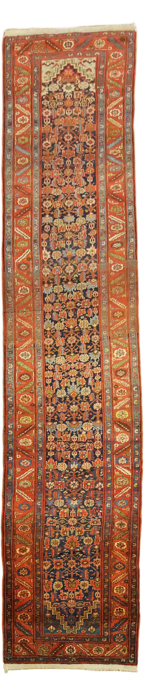 Antique Blue Vegetable Dye Wool Bidjar Persian Runner Rug 3x16