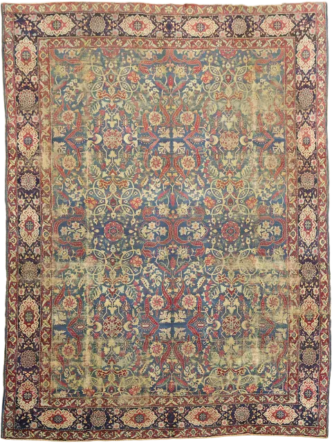 Blue Pre1900 Kerman Persian Area Wool Rug 9x12