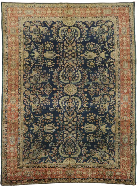 Blue Vegetable Dye Antique Sarouk Mohajeran Oriental Wool Area Rug 9x12