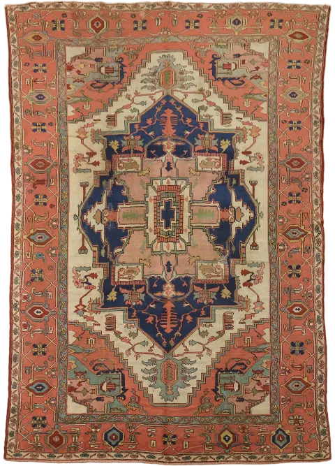 Vegetable Dye Pre1900 Antique Geometric Wool Heriz Serapi Persian Area Rug 9x12