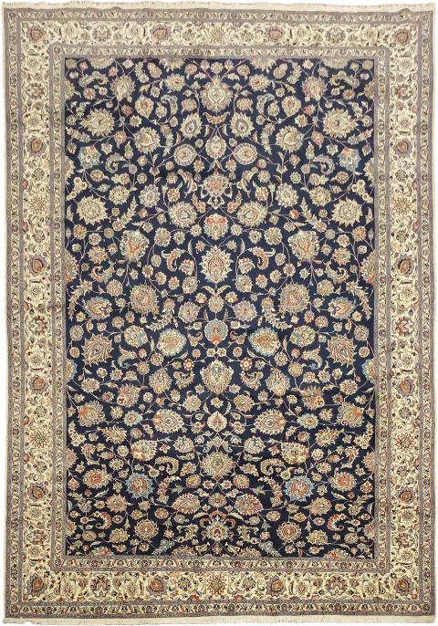 Master Piece Blue Floral Wool Mashad Persian Large Rug 14x19
