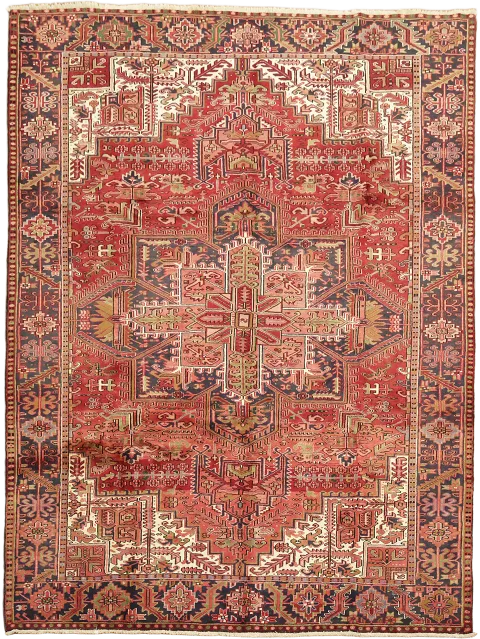 Vintage Geometric Wool Heriz Persian Area Rug 8x11