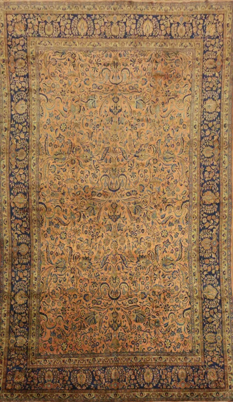 Antique Vegetable Dye Wool Kashan Persian Large Rug 11x19