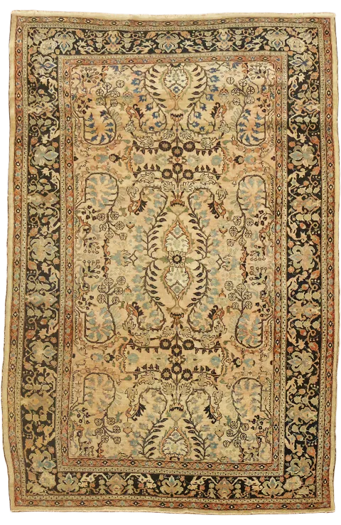 Antique Vegetable Dye Wool Sarouk Farahan Persian Rug 4x7