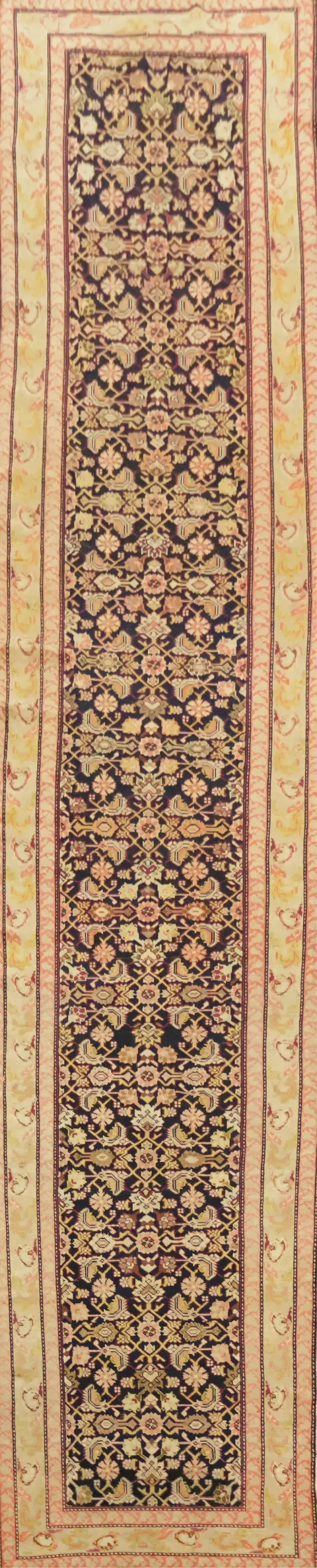 Antique Vegetable Dye Old Wool Karabagh Oriental Runner Rug 4x19