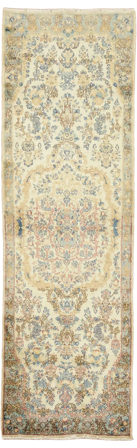 Vintage Floral Wool Kerman Persian Runner Rug 2x8