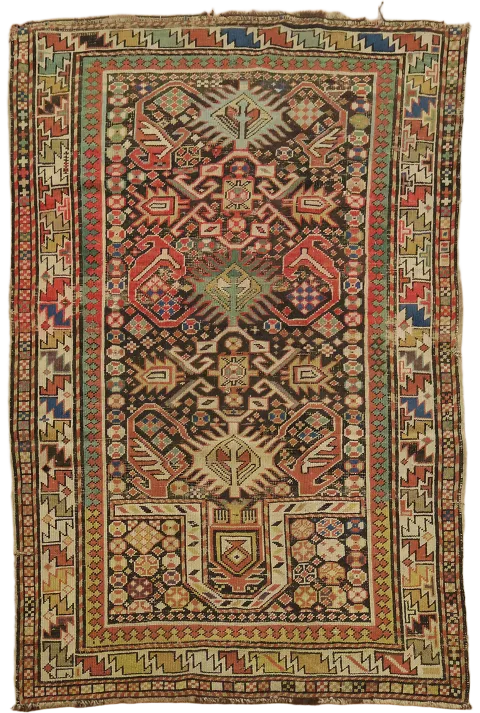 Pre-1900 Antique Kazak Persian Tribal Wool Geometric Rug 3x5