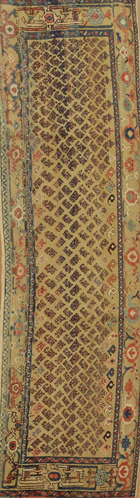 Antique Vegetable Dye Heriz Bakhshayesh Persian Runner Rug 3x9