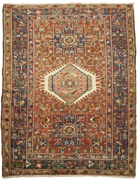 Geometric Vegetable Dye Vintage Karajeh Persian Rug 5x7