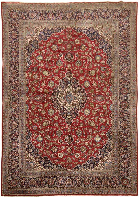 Wool Vintage Kashan Persian Large Rug 11x15