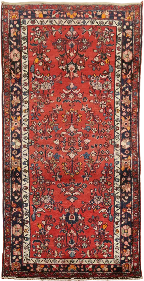 Vintage Floral Wool Hamedan Persian Runner Rug 3x7