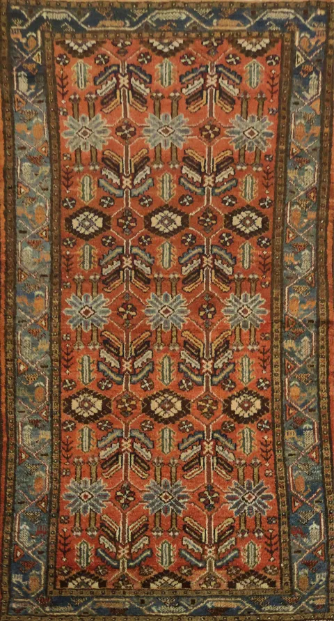 Geometric Vintage Wool Hamedan Persian Rug 3x6