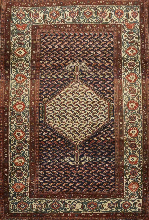 Old Senneh Persian Geometric Wool Rug 5x7