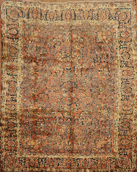 Old Tribal Vegetable Dye Wool Sarouk Persian Area Rug 9x11