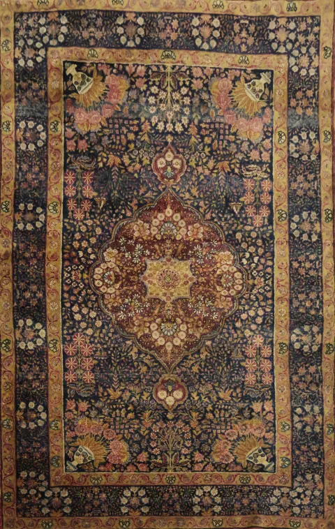 Pre 1900 Blue Antique Wool Kerman Persian Rug 5x7