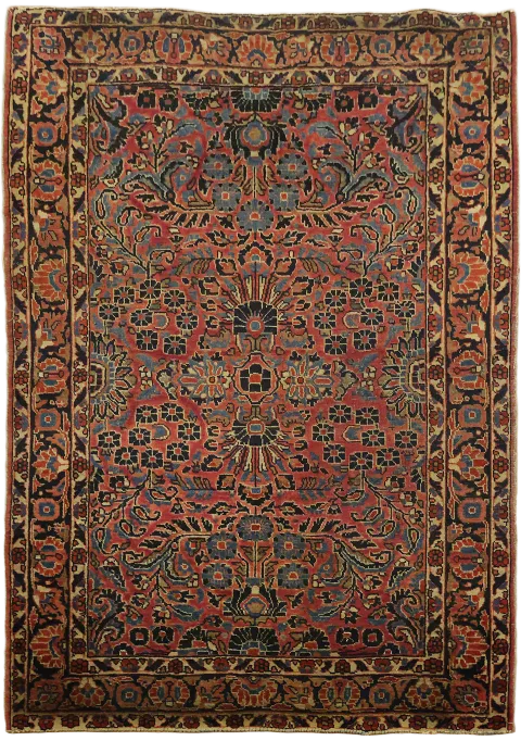Antique Floral Wool Sarouk Persian Rug 4x5