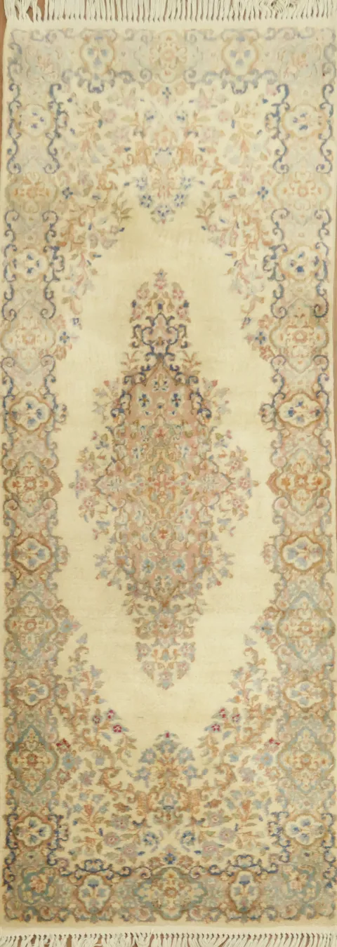 Vintage Floral Wool Kerman Persian Runner Rug 2x7