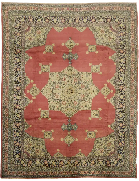 Antique Wool Geometric Kerman Persian Area Rug 9x12