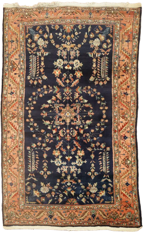 Blue Tribal Floral Wool Geometric Sarouk Persian Rug 4x7