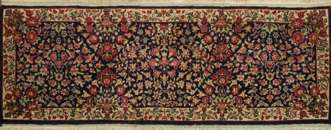 Blue Vintage Floral Wool Kerman Persian Rug 2x4