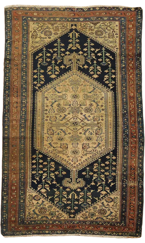 Pre1900 Vegetable Dye Antique Wool Malayer Persian Rug 4x7