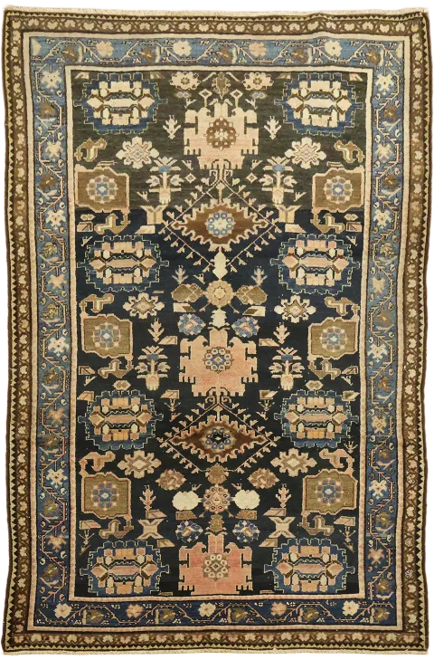 Blue Antique Wool Geometric Malayer Persian Rug 4x6