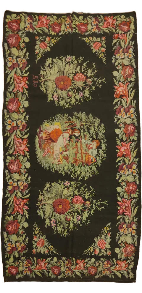 Black Old Wool Anatolian Turkish Vintage Area Rug 6x12