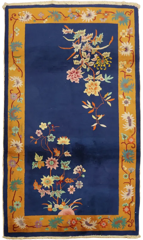 Blue Art Deco Oriental Wool Rug 4x7