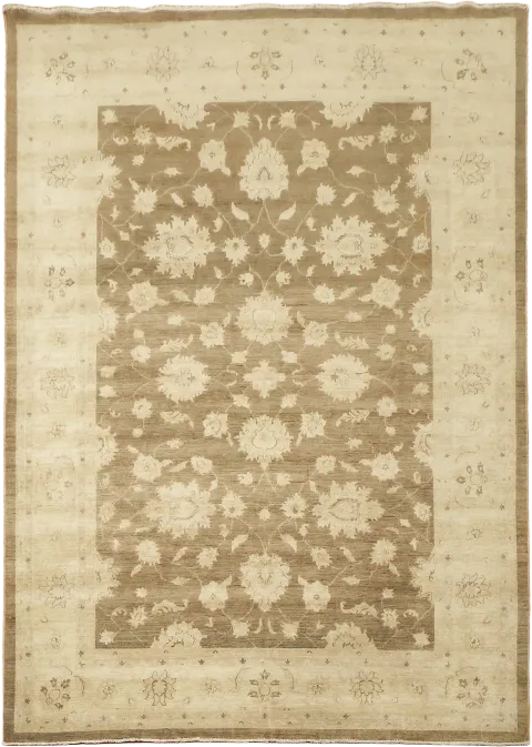 Beige and Brown Traditional Floral Oushak Turkish Wool Rug 8'x11'